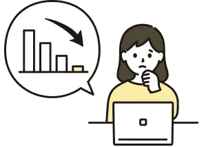 棒グラフとパソコンで悩む女性のイラスト