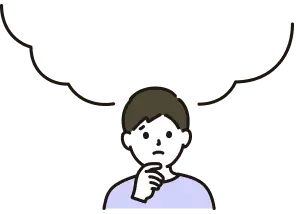 吹き出しを背に悩む男性のイラスト